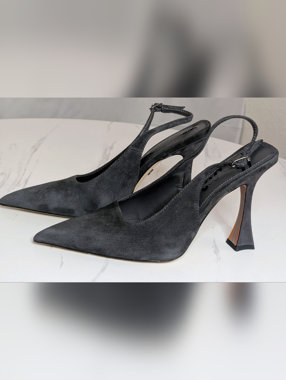Sam Edelman Charcoal Gray Suede Slingback Sculptural Heels Size 8